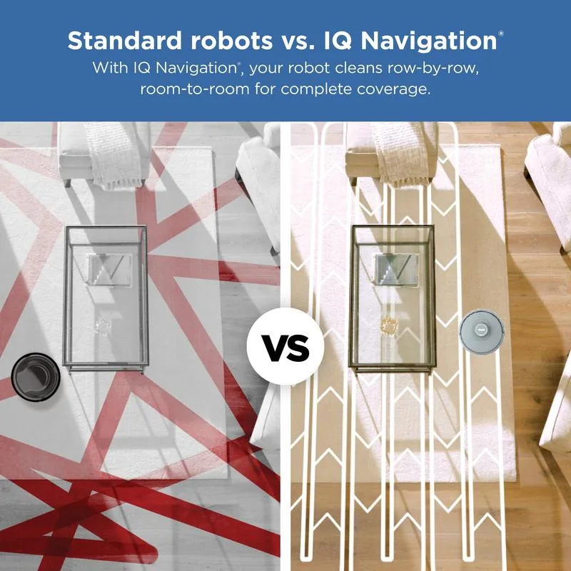 Standard robots vs IQ Navigation row-by-row cleaning